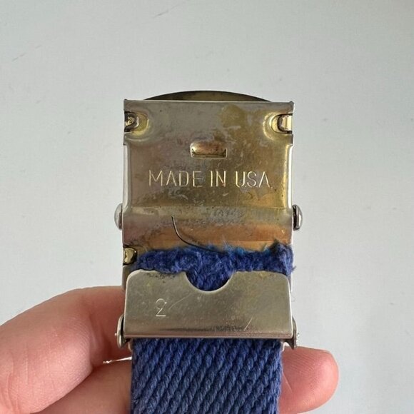 Vintage 1996 Summer Olympics GA Blue Fabric Canvas Gold Buckle Belt - Picture 4 of 10